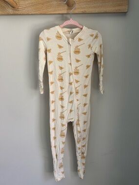 Kate Quinn long sleeve convertible zippy pj, bee & honey, bamboo